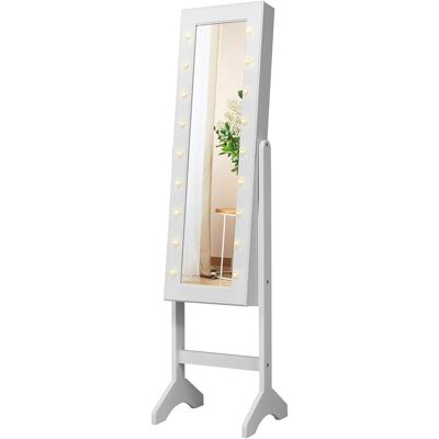 Costway - Armario Para Joyas Espejo Joyero De Pie Con 18 Led ,inclinación Ajustable Y Estante Gabinete De Maquillaje Para Joyería Almacenamiento Blanco Costway - Armario Para Joyas Espejo Joyero De Pie Con 18 Led ,inclinación Ajustable Y Estante Gabinete De Maquillaje Para Joyería Almacenamiento Blanco