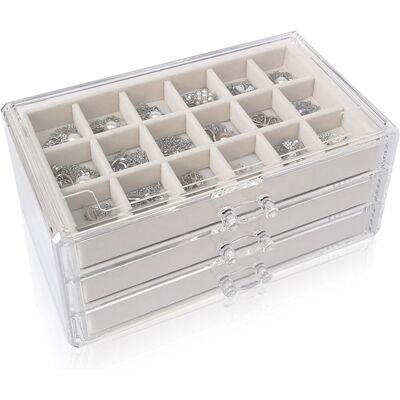 OEM Caja De Joyería, Organizador De Joyas, Organizador De Pendientes, Organizador De 3 Niveles Con 54 Compartimentos Pequeños Apilables Hechos De Terciopelo Y Acrílico. OEM Caja De Joyería, Organizador De Joyas, Organizador De Pendientes, Organizador De 3 Niveles Con 54 Compartimentos Pequeños Apilables Hechos De Terciopelo Y Acrílico.