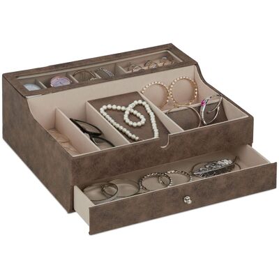 Joyero, Efecto Piel, Funda De Terciopelo, Organizador De Joyería Hombre Y Mujer, 13 X 34 X 31 Cm, Marrón - Relaxdays Joyero, Efecto Piel, Funda De Terciopelo, Organizador De Joyería Hombre Y Mujer, 13 X 34 X 31 Cm, Marrón - Relaxdays