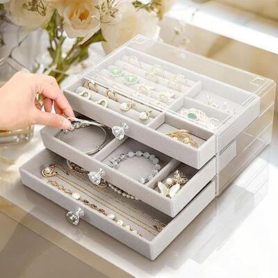 OEM Elegante Joyero Con 3 Cajones - Jinfgerne - Organizador Transparente Para Pendientes Y Joyas OEM Elegante Joyero Con 3 Cajones - Jinfgerne - Organizador Transparente Para Pendientes Y Joyas