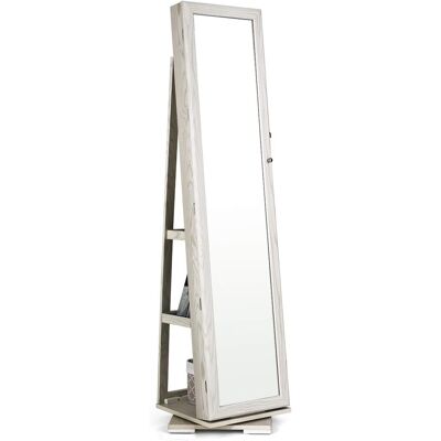 Costway - Armario De Joyero Con Espejo Y Estante De Escalera Gabinete De Joyería Giratorio Con Cerradura Para Anillos Ganchos De Cadena Pendientes Organizador Costway - Armario De Joyero Con Espejo Y Estante De Escalera Gabinete De Joyería Giratorio Con Cerradura Para Anillos Ganchos De Cadena Pendientes Organizador