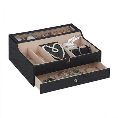 Joyero, Efecto Piel, Funda De Terciopelo, Organizador De Joyería Hombre Y Mujer, 13 X 34 X 31 Cm, Negro - Relaxdays Joyero, Efecto Piel, Funda De Terciopelo, Organizador De Joyería Hombre Y Mujer, 13 X 34 X 31 Cm, Negro - Relaxdays
