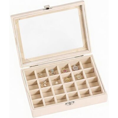 OEM Caja Para Joyas - Organizador De Pendientes Y Anillos Con 24 Compartimentos - Ideal Para Niñas Y Viajes - 20 X 15 X 4,7 Cm OEM Caja Para Joyas - Organizador De Pendientes Y Anillos Con 24 Compartimentos - Ideal Para Niñas Y Viajes - 20 X 15 X 4,7 Cm