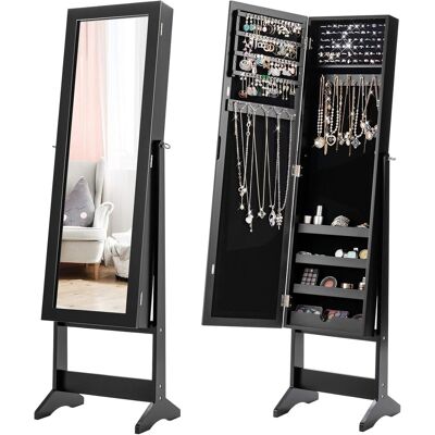 Costway Armario Para Joyas De Pie Con Inclinación Ajustable Con Espejo Joyero Con Con 64 Ranuras Para Pendientes, 20 Ganchos Para Collares,72 Ranuras Para Anillos,4 Estantes (negro) Costway Armario Para Joyas De Pie Con Inclinación Ajustable Con Espejo Joyero Con Con 64 Ranuras Para Pendientes, 20 Ganchos Para Collares,72 Ranuras Para Anillos,4 Estantes (negro)