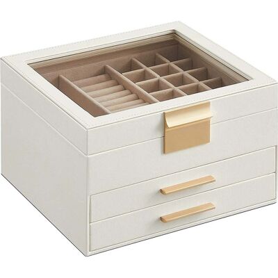 Songmics - Caja De Joyería De 3 Niveles Con Tapa De Vidrio Y 2 Cajones - L23,1 Cm Songmics - Caja De Joyería De 3 Niveles Con Tapa De Vidrio Y 2 Cajones - L23,1 Cm
