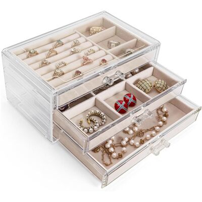 OEM Joyero Con 3 Cajones De Terciopelo Acrílico Para Pendientes, Anillos, Collares Y Pulseras - Organizador, Regalo Para Mujer (beige) OEM Joyero Con 3 Cajones De Terciopelo Acrílico Para Pendientes, Anillos, Collares Y Pulseras - Organizador, Regalo Para Mujer (beige)
