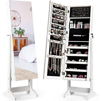 Armario Para Joyas Con Espejo De Cuerpo Entero, Joyero 120 Espacios Para Pendientes, Organizador 2 En 1 Con Llave (blanco) - Costway Armario Para Joyas Con Espejo De Cuerpo Entero, Joyero 120 Espacios Para Pendientes, Organizador 2 En 1 Con Llave (blanco) - Costway