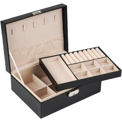 OEM Caja Para Joyas - 2 Niveles - Organizador De Joyas - Caja Portátil Con Cierre - Para Anillos Pulseras Pendientes Collares - Negro OEM Caja Para Joyas - 2 Niveles - Organizador De Joyas - Caja Portátil Con Cierre - Para Anillos Pulseras Pendientes Collares - Negro