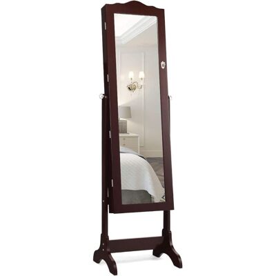 Costway Armario Para Joyas Espejo Joyero Con 14 Luces Led Espejo De Cuerpo Entero Con Cerradura Gabinete De Joyería De Pie Organizador Para Anillos Cadena Y Pendientes Marrón Costway Armario Para Joyas Espejo Joyero Con 14 Luces Led Espejo De Cuerpo Entero Con Cerradura Gabinete De Joyería De Pie Organizador Para Anillos Cadena Y Pendientes Marrón