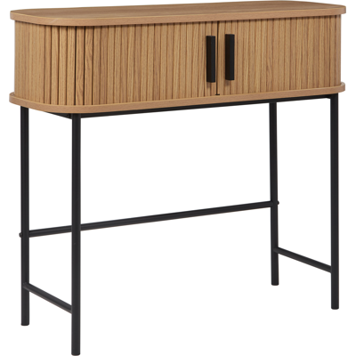 BELIANI Consola Retro Puertas Correderas Mdf Patas De Metal Madera Clara Bradley BELIANI Consola Retro Puertas Correderas Mdf Patas De Metal Madera Clara Bradley