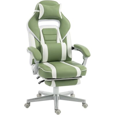 IROVAMI Silla Gaming Reclinable Con Altura Ajustable, Reposapiés Retráctil, Soporte Lumbar Y Reposacabezas Extraíble, Color Verde. IROVAMI Silla Gaming Reclinable Con Altura Ajustable, Reposapiés Retráctil, Soporte Lumbar Y Reposacabezas Extraíble, Color Verde.