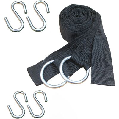 DPZO Kit De Fijación Para Hamaca De Árbol Que Incluye 2 Correas De Poliéster Resistentes A Los Rayos Uv, De 2,5 M De Largo X 5 Cm De Ancho, Y 4 Ganchos En S De Acero, Capacidad De Carga De 300 Kg. DPZO Kit De Fijación Para Hamaca De Árbol Que Incluye 2 Correas De Poliéster Resistentes A Los Rayos Uv, De 2,5 M De Largo X 5 Cm De Ancho, Y 4 Ganchos En S De Acero, Capacidad De Carga De 300 Kg.