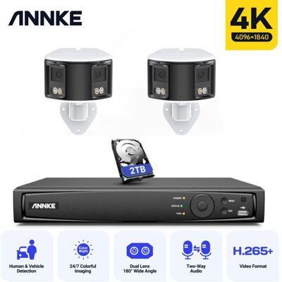 8mp Kit De Cámara De Seguridad Panorámica 180° Lente Dual Audio Bidireccional, Sistema De Vigilancia De Seguridad,2tb Hdd,2pcs - Annke 8mp Kit De Cámara De Seguridad Panorámica 180° Lente Dual Audio Bidireccional, Sistema De Vigilancia De Seguridad,2tb Hdd,2pcs - Annke