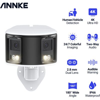 8mp Poe Cámara Panorámica De Doble Lente 180 ° Seguridad Protección Cámara Ip Cámara Vídeo Cctv Vigilancia En Exterior Audio Alarma De Advertencia - Annke 8mp Poe Cámara Panorámica De Doble Lente 180 ° Seguridad Protección Cámara Ip Cámara Vídeo Cctv Vigilancia En Exterior Audio Alarma De Advertencia - Annke