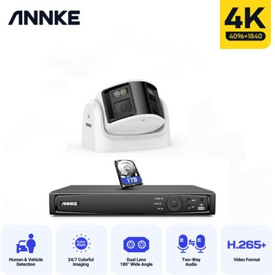 8mp Kit De Cámara De Seguridad Panorámica 180° Lente Dual Audio Bidireccional, Sistema De Vigilancia De Seguridad,1tb Hdd - Annke 8mp Kit De Cámara De Seguridad Panorámica 180° Lente Dual Audio Bidireccional, Sistema De Vigilancia De Seguridad,1tb Hdd - Annke