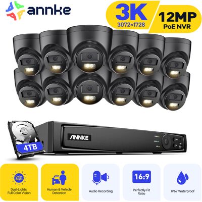 Cámara De Vigilancia Exterior Cable 3k, Kit De Videovigilancia Con Nvr 16 Canales Ip Poe 12x5mp, Visión Nocturna Color, Detección De Personas/vehículos,disco Duro De 4 Tb - Annke Cámara De Vigilancia Exterior Cable 3k, Kit De Videovigilancia Con Nvr 16 Canales Ip Poe 12x5mp, Visión Nocturna Color, Detección De Personas/vehículos,disco Duro De 4 Tb - Annke