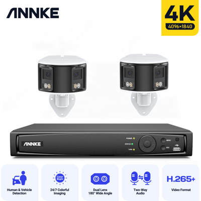 Annke - 8mp Kit De Cámara De Seguridad Panorámica 180° Lente Dual Audio Bidireccional, Sistema De Vigilancia De Seguridad,2pcs Annke - 8mp Kit De Cámara De Seguridad Panorámica 180° Lente Dual Audio Bidireccional, Sistema De Vigilancia De Seguridad,2pcs