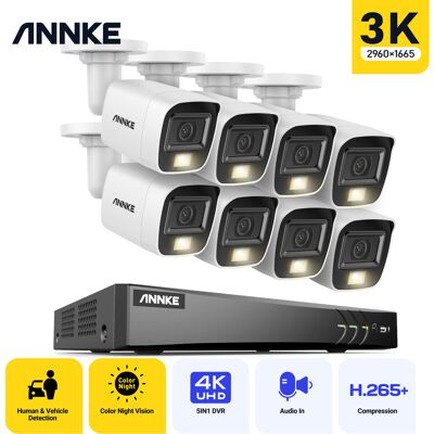Annke Kit De Cámara Vigilancia Cable, 4k Dvr Y 8 Cámaras 5mp, Visión Nocturna Color, Micrófono Incorporado, Acceso Remoto, 0tb Annke Kit De Cámara Vigilancia Cable, 4k Dvr Y 8 Cámaras 5mp, Visión Nocturna Color, Micrófono Incorporado, Acceso Remoto, 0tb