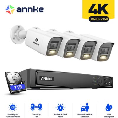 Annke - 4k Kits De Videovigilancia Exterior 8ch Nvr 4×cámara Smart Doble Luz Audio Bidireccional,visión Nocturna,detección Movimiento Kit De Cámara Vigilancia Cable 1tb Annke - 4k Kits De Videovigilancia Exterior 8ch Nvr 4×cámara Smart Doble Luz Audio Bidireccional,visión Nocturna,detección Movimiento Kit De Cámara Vigilancia Cable 1tb