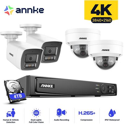 4k 16ch Sistema De Cámaras De Seguridad 4 Bullet Y 4 Dome Exterior Visión Nocturna Acceso Remoto,4tb Hdd - Annke 4k 16ch Sistema De Cámaras De Seguridad 4 Bullet Y 4 Dome Exterior Visión Nocturna Acceso Remoto,4tb Hdd - Annke