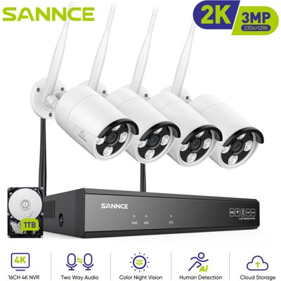 Sannce Sistema De Videovigilancia Nvr Inalámbrico De 8 Canales Y 5 Mp Con 4 Cámaras De Seguridad Ip Para Exteriores De 3 Mp Con P2p, Audio Unidireccional, Wi-fi Dual, Detección De Movimiento Por Ia, D Sannce Sistema De Videovigilancia Nvr Inalámbrico De 8 Canales Y 5 Mp Con 4 Cámaras De Seguridad Ip Para Exteriores De 3 Mp Con P2p, Audio Unidireccional, Wi-fi Dual, Detección De Movimiento Por Ia, D