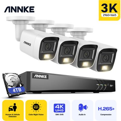 Annke Kit De Cámara Vigilancia Cable, 4k Dvr Y 4 Cámaras 5mp, Visión Nocturna Color, Micrófono Incorporado, Acceso Remoto, 4tb Annke Kit De Cámara Vigilancia Cable, 4k Dvr Y 4 Cámaras 5mp, Visión Nocturna Color, Micrófono Incorporado, Acceso Remoto, 4tb
