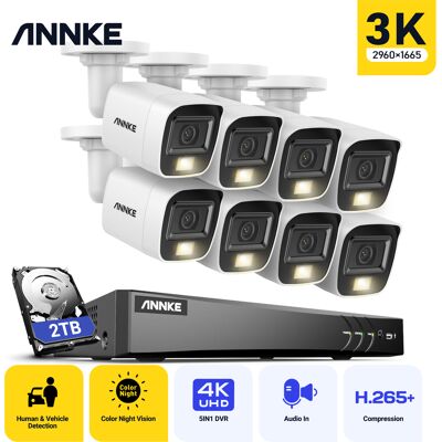 Kit De Cámara Vigilancia Cable, 4k Dvr Y 8 Cámaras 5mp, Visión Nocturna Color, Micrófono Incorporado, Acceso Remoto, 2tb - Annke Kit De Cámara Vigilancia Cable, 4k Dvr Y 8 Cámaras 5mp, Visión Nocturna Color, Micrófono Incorporado, Acceso Remoto, 2tb - Annke