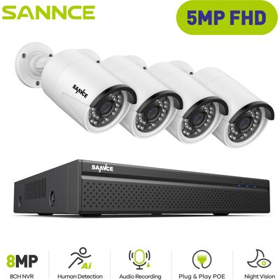 5mp Hd Sistema De Cámara De Seguridad 8 Canales 4×camara Smart Ir Visión Nocturna Micrófono Incorporado Impermeable Videosurvelliance Kits Cctv - Sannce 5mp Hd Sistema De Cámara De Seguridad 8 Canales 4×camara Smart Ir Visión Nocturna Micrófono Incorporado Impermeable Videosurvelliance Kits Cctv - Sannce