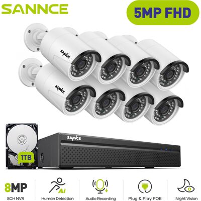 Sannce - Sistema De Cámara De Seguridad 8 Canales 5mp Hd 8×camara Smart Ir Visión Nocturna Micrófono Incorporado Impermeable Videosurvelliance Kits Cctv 1tb Sannce - Sistema De Cámara De Seguridad 8 Canales 5mp Hd 8×camara Smart Ir Visión Nocturna Micrófono Incorporado Impermeable Videosurvelliance Kits Cctv 1tb