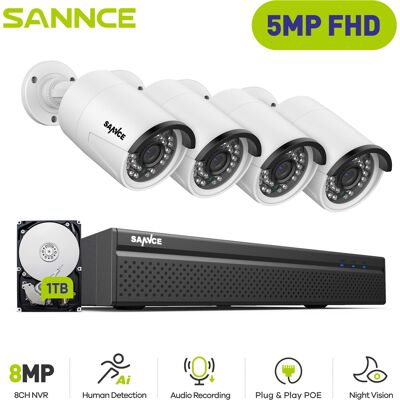 Sistema De Cámara De Seguridad 8 Canales 5mp Hd 4×camara Smart Ir Visión Nocturna Micrófono Incorporado Impermeable Videosurvelliance Kits Cctv 1tb - Sannce Sistema De Cámara De Seguridad 8 Canales 5mp Hd 4×camara Smart Ir Visión Nocturna Micrófono Incorporado Impermeable Videosurvelliance Kits Cctv 1tb - Sannce