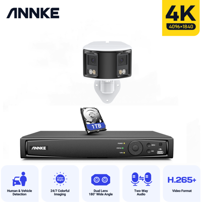 8mp Kit De Cámara De Seguridad Lente Dual Panorámica 180° Audio Bidireccional, Sistema De Vigilancia De Seguridad,1tb Hdd - Annke 8mp Kit De Cámara De Seguridad Lente Dual Panorámica 180° Audio Bidireccional, Sistema De Vigilancia De Seguridad,1tb Hdd - Annke