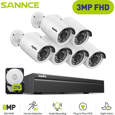 Sannce - Sistema De Cámara De Seguridad 8 Canales 3mp Hd 6 Cámara Smart Ir Visión Nocturna Cctv Kit De Cámara De Vigilancia App/pc Remoto 2tb Sannce - Sistema De Cámara De Seguridad 8 Canales 3mp Hd 6 Cámara Smart Ir Visión Nocturna Cctv Kit De Cámara De Vigilancia App/pc Remoto 2tb