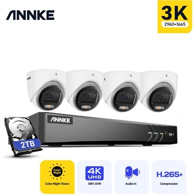 Kit De Cámara De Videovigilancia Torreta Exterior Cable, 8 Canales 3k H.265 + Dvr 4 Cámaras 5mp, Visión Nocturna Color, Acceso Remoto, 2tb - Annke Kit De Cámara De Videovigilancia Torreta Exterior Cable, 8 Canales 3k H.265 + Dvr 4 Cámaras 5mp, Visión Nocturna Color, Acceso Remoto, 2tb - Annke