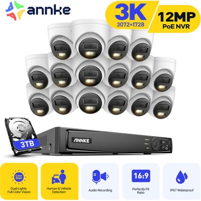 Cámara De Vigilancia Exterior 3k, Kit De Videovigilancia Con Nvr De 16 Canales Y Cámara Ip Poe De 16x5mp, Visión Nocturna En Color, Detección De Personas/vehículos, Disco Duro De 3 Tb - Annke Cámara De Vigilancia Exterior 3k, Kit De Videovigilancia Con Nvr De 16 Canales Y Cámara Ip Poe De 16x5mp, Visión Nocturna En Color, Detección De Personas/vehículos, Disco Duro De 3 Tb - Annke