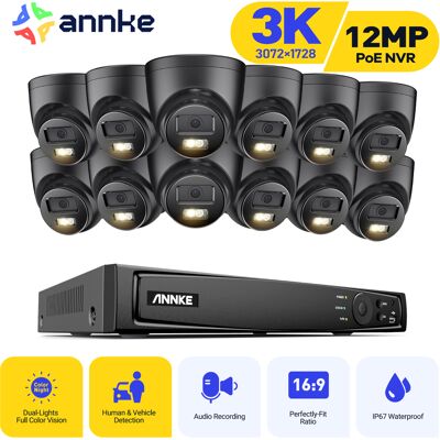 Cámara De Vigilancia Exterior Cable 3k, Kit De Videovigilancia Con Nvr 16 Canales Ip Poe 12x5mp, Visión Nocturna Color, Detección De Personas/vehículos - Annke Cámara De Vigilancia Exterior Cable 3k, Kit De Videovigilancia Con Nvr 16 Canales Ip Poe 12x5mp, Visión Nocturna Color, Detección De Personas/vehículos - Annke