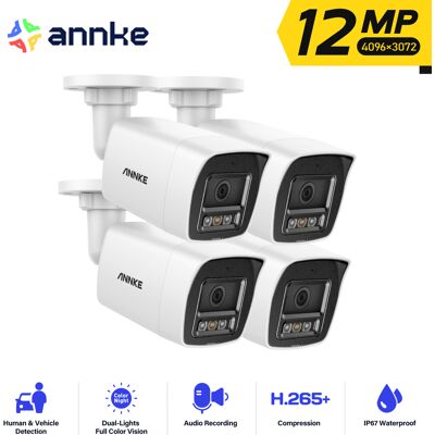 Annke - 12mp Cámaras De Seguridad Exterior Color Visión Nocturna Detección Movimiento Ip Poe Cámara Vigilancia,4pcs Annke - 12mp Cámaras De Seguridad Exterior Color Visión Nocturna Detección Movimiento Ip Poe Cámara Vigilancia,4pcs