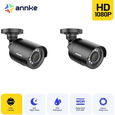 Cámara De Seguridad 1080p Ahd/tvi/cvi/cvbs, 4 En 1 Cable Exteriores, Analógica Visión Nocturna,2pcs - Annke Cámara De Seguridad 1080p Ahd/tvi/cvi/cvbs, 4 En 1 Cable Exteriores, Analógica Visión Nocturna,2pcs - Annke