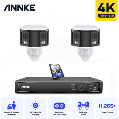 8mp Kit De Cámara De Seguridad Panorámica 180° Lente Dual Audio Bidireccional, Sistema De Vigilancia De Seguridad,1tb Hdd,2pcs - Annke 8mp Kit De Cámara De Seguridad Panorámica 180° Lente Dual Audio Bidireccional, Sistema De Vigilancia De Seguridad,1tb Hdd,2pcs - Annke