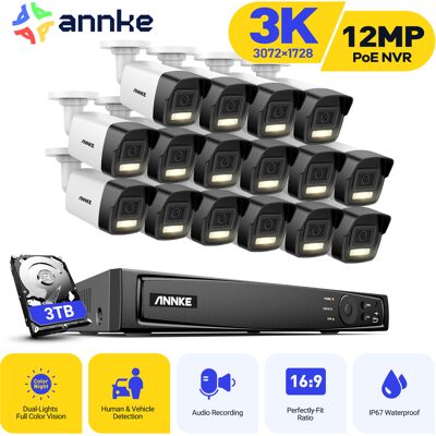 Kit De Videovigilancia Exteriores Cable 3k, Cámara De Vigilancia Con Nvr 16ch E 16x5mp Cámara Ip Poe, Detección Personas/vehículos, Color Visión Nocturna,disco Duro De 3 Tb - Annke Kit De Videovigilancia Exteriores Cable 3k, Cámara De Vigilancia Con Nvr 16ch E 16x5mp Cámara Ip Poe, Detección Personas/vehículos, Color Visión Nocturna,disco Duro De 3 Tb - Annke