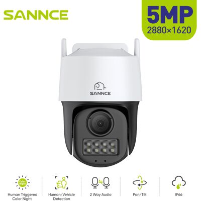 Sannce Cámara Poe Interior/exterior Pt 5mp Con Visión Nocturna En Color, Giro De 350°, Cámara Inclinada De 90°, Vigilancia Interior, Detección De Vehículos Humanos, Audio Bidireccional, Grabación 24/7 Sannce Cámara Poe Interior/exterior Pt 5mp Con Visión Nocturna En Color, Giro De 350°, Cámara Inclinada De 90°, Vigilancia Interior, Detección De Vehículos Humanos, Audio Bidireccional, Grabación 24/7
