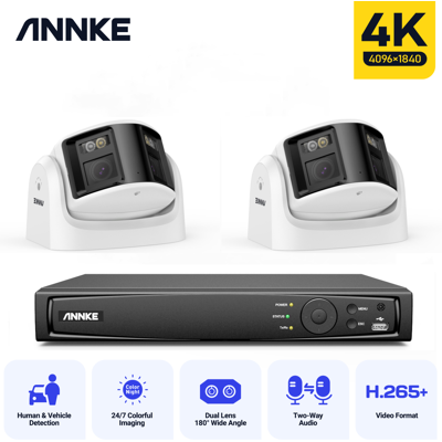 Annke - 2pcs 8mp Kit De Cámara De Seguridad Panorámica 180° Lente Dual Audio Bidireccional, Sistema De Vigilancia De Seguridad Annke - 2pcs 8mp Kit De Cámara De Seguridad Panorámica 180° Lente Dual Audio Bidireccional, Sistema De Vigilancia De Seguridad
