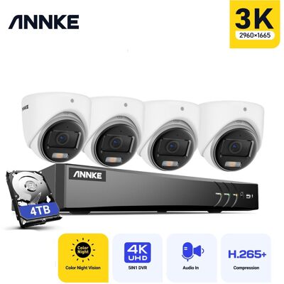 Kit De Cámara De Videovigilancia Torreta Exterior Cable, 8 Canales 3k H.265 + Dvr 4 Cámaras 5mp, Visión Nocturna Color, Acceso Remoto, 4tb - Annke Kit De Cámara De Videovigilancia Torreta Exterior Cable, 8 Canales 3k H.265 + Dvr 4 Cámaras 5mp, Visión Nocturna Color, Acceso Remoto, 4tb - Annke
