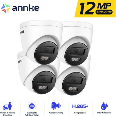 Annke 12mp Cámara Vigilancia Exterior Detección Movimiento Color Visión Nocturna Ip Poe Cámara Seguridad Acceso Remoto,4pcs Annke 12mp Cámara Vigilancia Exterior Detección Movimiento Color Visión Nocturna Ip Poe Cámara Seguridad Acceso Remoto,4pcs