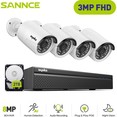 Sannce - Sistema De Cámara De Seguridad 8 Canales 3mp Hd 4 Cámara Smart Ir Visión Nocturna Cctv Kit De Cámara De Vigilancia App/pc Remoto 2tb Sannce - Sistema De Cámara De Seguridad 8 Canales 3mp Hd 4 Cámara Smart Ir Visión Nocturna Cctv Kit De Cámara De Vigilancia App/pc Remoto 2tb