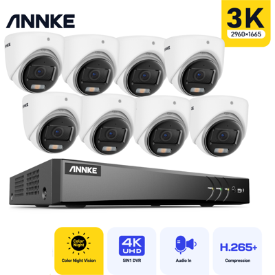 5mp Kit De Cámara De Videovigilancia Torreta Exterior Cable, 8ch Dvr Et 8 Cámaras 5mp, Visión Nocturna Color, Acceso Remoto, Sin Disco Duro - Annke 5mp Kit De Cámara De Videovigilancia Torreta Exterior Cable, 8ch Dvr Et 8 Cámaras 5mp, Visión Nocturna Color, Acceso Remoto, Sin Disco Duro - Annke