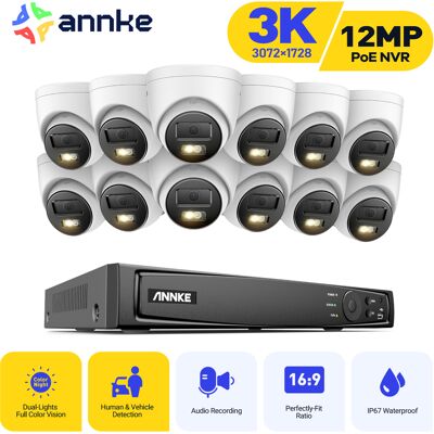 Annke Cámara De Vigilancia Exterior 3k, Kit De Videovigilancia Con Nvr De 16 Canales Y Cámara Ip Poe De 12x5mp, Visión Nocturna En Color, Detección De Personas/vehículos Annke Cámara De Vigilancia Exterior 3k, Kit De Videovigilancia Con Nvr De 16 Canales Y Cámara Ip Poe De 12x5mp, Visión Nocturna En Color, Detección De Personas/vehículos