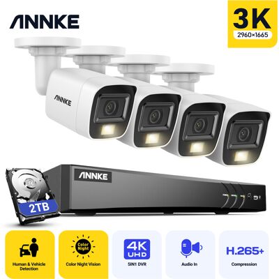 Annke - Kit De Cámara Vigilancia Cable, 4k Dvr Y 4 Cámaras 5mp, Visión Nocturna Color, Micrófono Incorporado, Acceso Remoto, 2tb Annke - Kit De Cámara Vigilancia Cable, 4k Dvr Y 4 Cámaras 5mp, Visión Nocturna Color, Micrófono Incorporado, Acceso Remoto, 2tb