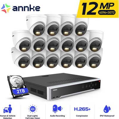 12mp Kit De Cámara Seguridad Exteriores,32ch Nvr 16 Cámara Poe Visión Nocturna App/pc Remoto Detección Movimiento Kit De Videovigilancia,2tb Hdd - Annke 12mp Kit De Cámara Seguridad Exteriores,32ch Nvr 16 Cámara Poe Visión Nocturna App/pc Remoto Detección Movimiento Kit De Videovigilancia,2tb Hdd - Annke
