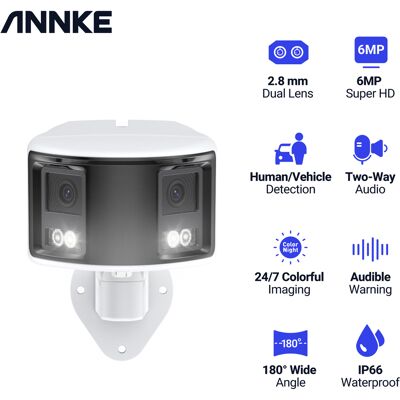Annke - 6mp Exterior Poe Cámara De Seguridad Color Visión Nocturna Doble Lente Panorámica De 180° Annke - 6mp Exterior Poe Cámara De Seguridad Color Visión Nocturna Doble Lente Panorámica De 180°