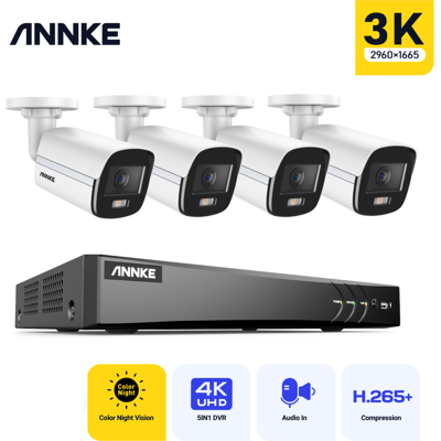 Kit De Cámara De Videovigilancia Exterior Cable 8 Canales Dvr, 4 Cámaras 5mp, Visión Nocturna Color,micrófono Incorporado,acceso Remoto 0tb - Annke Kit De Cámara De Videovigilancia Exterior Cable 8 Canales Dvr, 4 Cámaras 5mp, Visión Nocturna Color,micrófono Incorporado,acceso Remoto 0tb - Annke